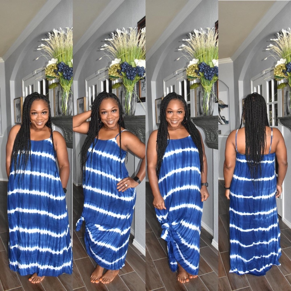 Navy and White Tie-Dye Dress